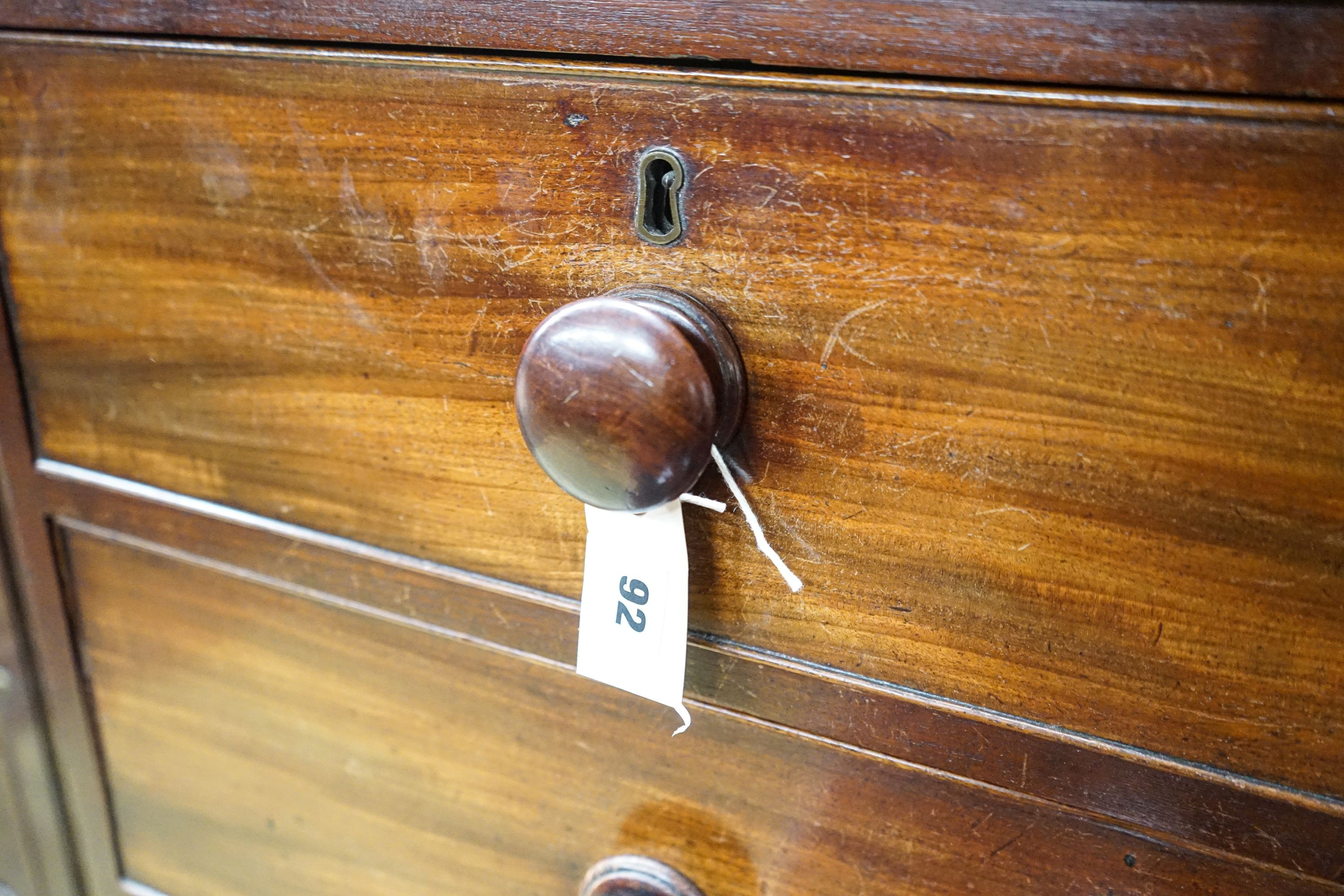 A Victorian mahogany chest fitted two short and three long drawers on bracket feet, width 108cm, depth 53cm, height 96cm